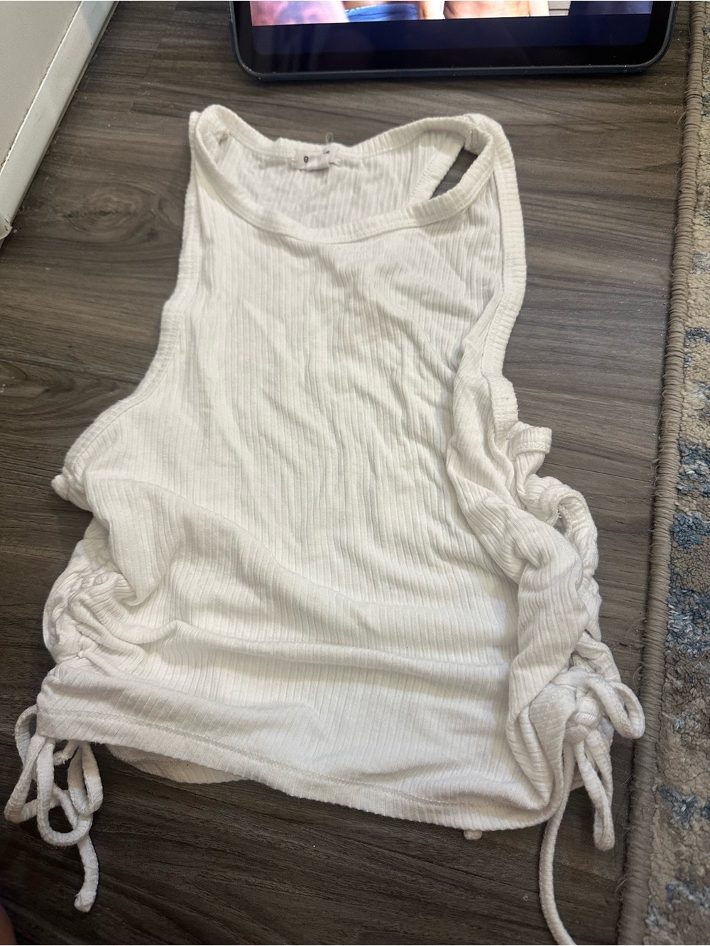 Garage White Ribbed Tank Top with Side Ties
